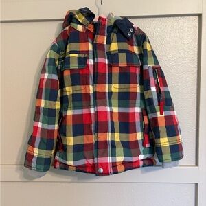 Boden Multicolor Plaid Zip-Up Hooded Jacket - Red, Yellow, Navy